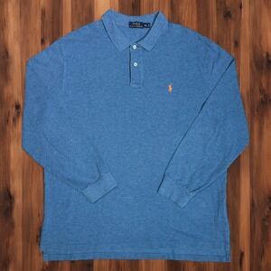 Polo Ralph Lauren Polo Shirt Mens 2XL Blue Long Sleeve Cotton Timeless Menswear‎